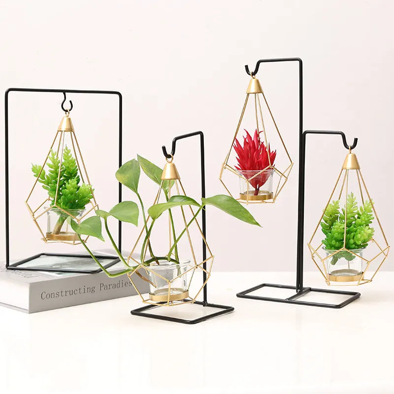 Geometric Metal Hanging Candle Holder – Modern Hanging Lantern Candle Cup for Home, Wedding & Table Decor
